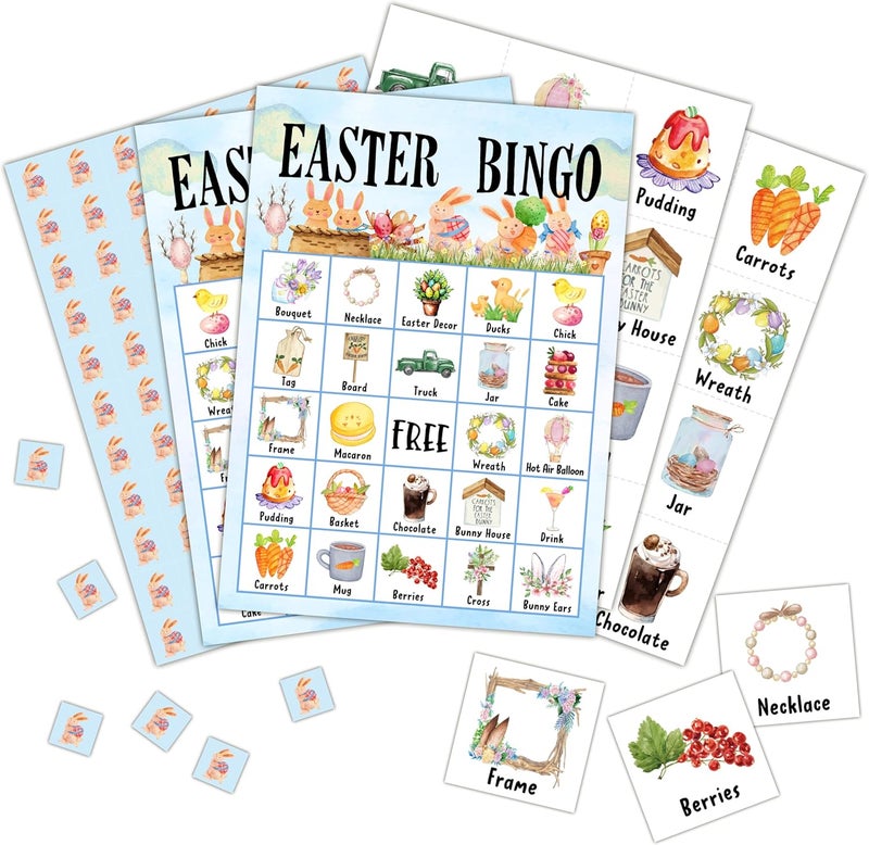 Foosproea Easter Bingo Cards, Easter Bingo Games for 24 Players, Easter Games for Family Friends Large Group Activities, Easter Party Favors Supplies Decorations(19) - Image 1